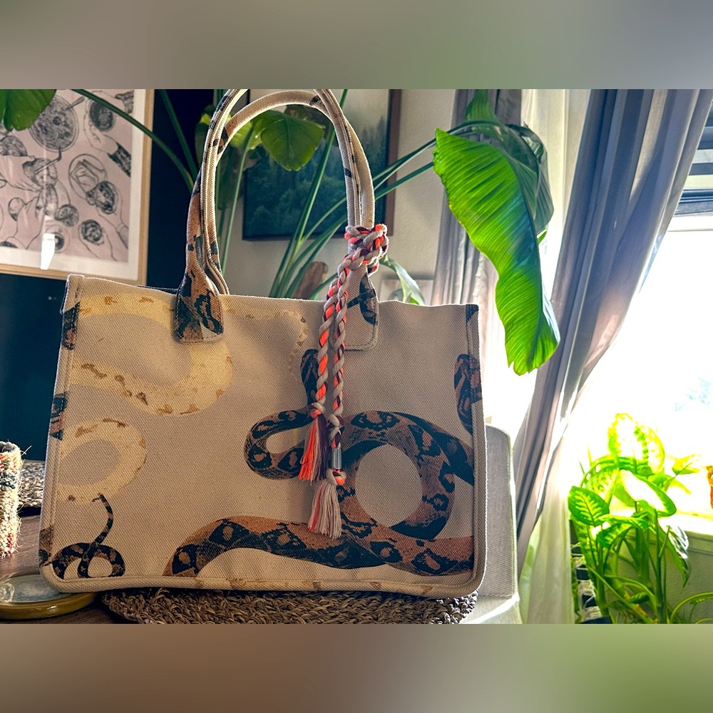 Vince Camuto snake canvas tote